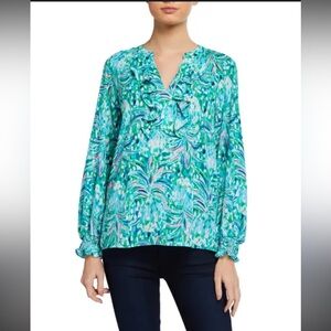 Lilly Pulitzer Blue Green Pineapple of my Eye Angelika Top Blouse Shirt